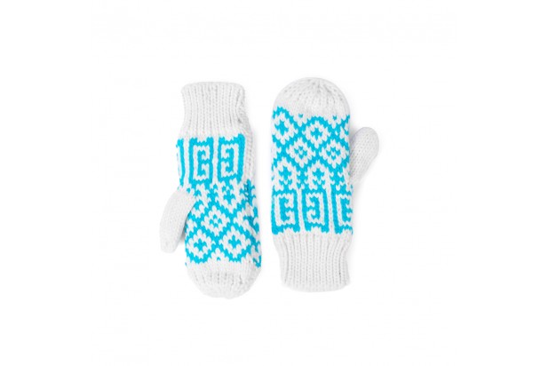 Wooly Coziness - Blue N White Gloves