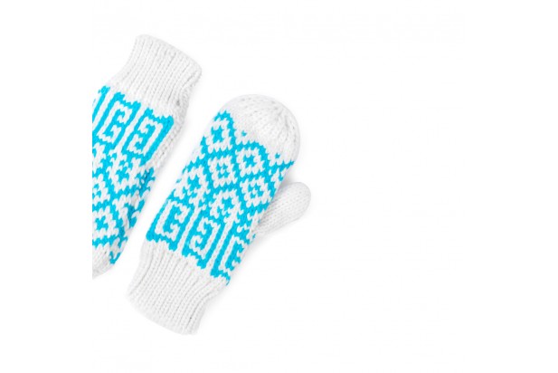 Wooly Coziness - Blue N White Gloves