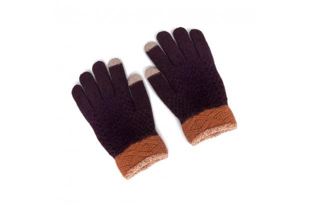 Winter Saver Woolen-Knit Wooden Brown Gloves with Houndstooth pattern
